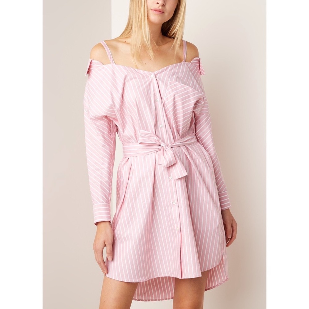 Maje Riami Striped Cold-Shoulder Shirt Dress